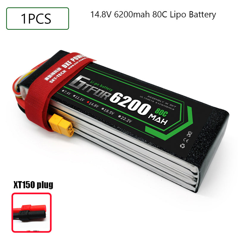 (CN)GTFDR 4S Lipo Battery 14.8V 80C 6200mAh Soft Case Battery with EC5 XT90 Connector for Car Truck Tank RC Buggy Truggy Racing Hobby