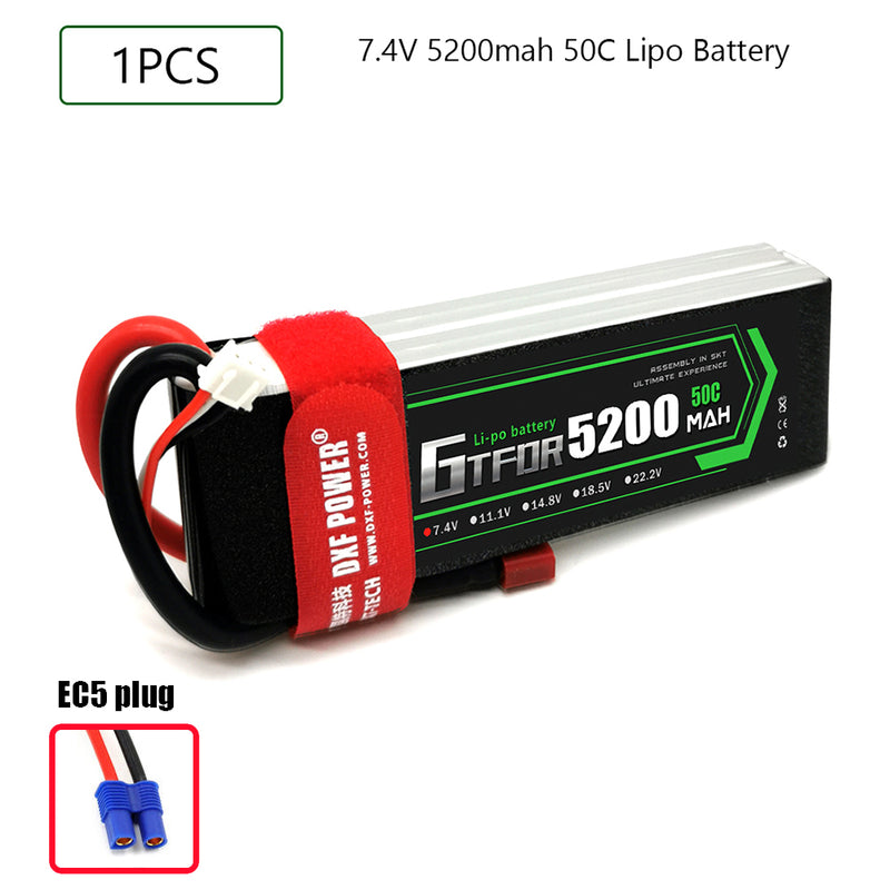 (CN)GTFDR 2S Lipo Battery 7.4V 50C 5200mAh Soft Case Battery with EC5 XT90 Connector for Car Truck Tank RC Buggy Truggy Racing Hobby