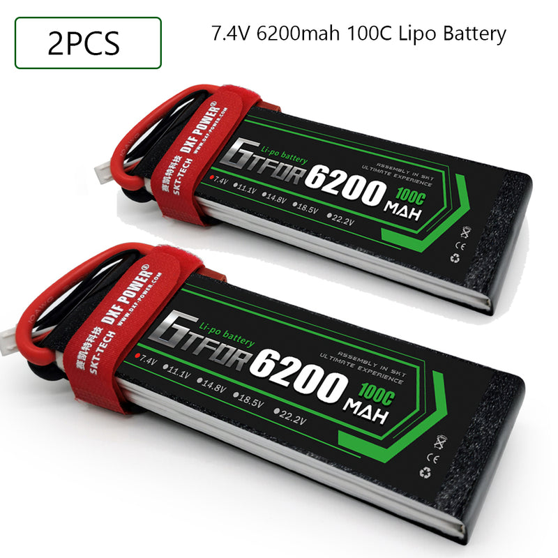 (CN)GTFDR 2S Lipo Battery 7.4V 100C 6200mAh Soft Case Battery with EC5 XT90 Connector for Car Truck Tank RC Buggy Truggy Racing Hobby