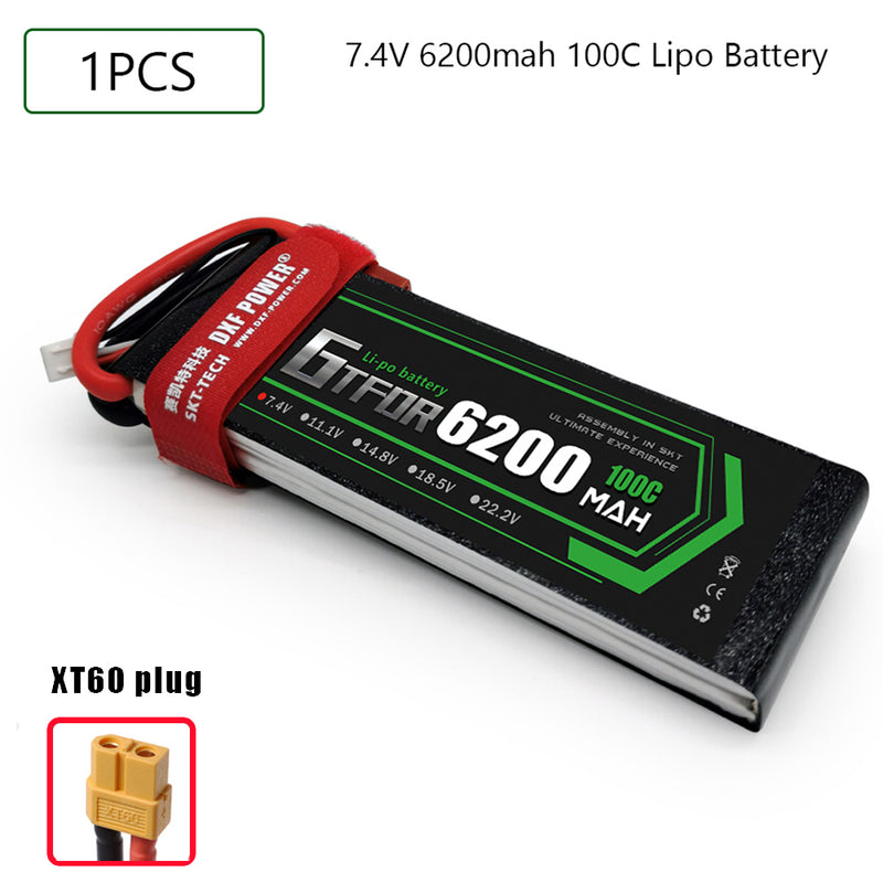 (CN)GTFDR 2S Lipo Battery 7.4V 100C 6200mAh Soft Case Battery with EC5 XT90 Connector for Car Truck Tank RC Buggy Truggy Racing Hobby