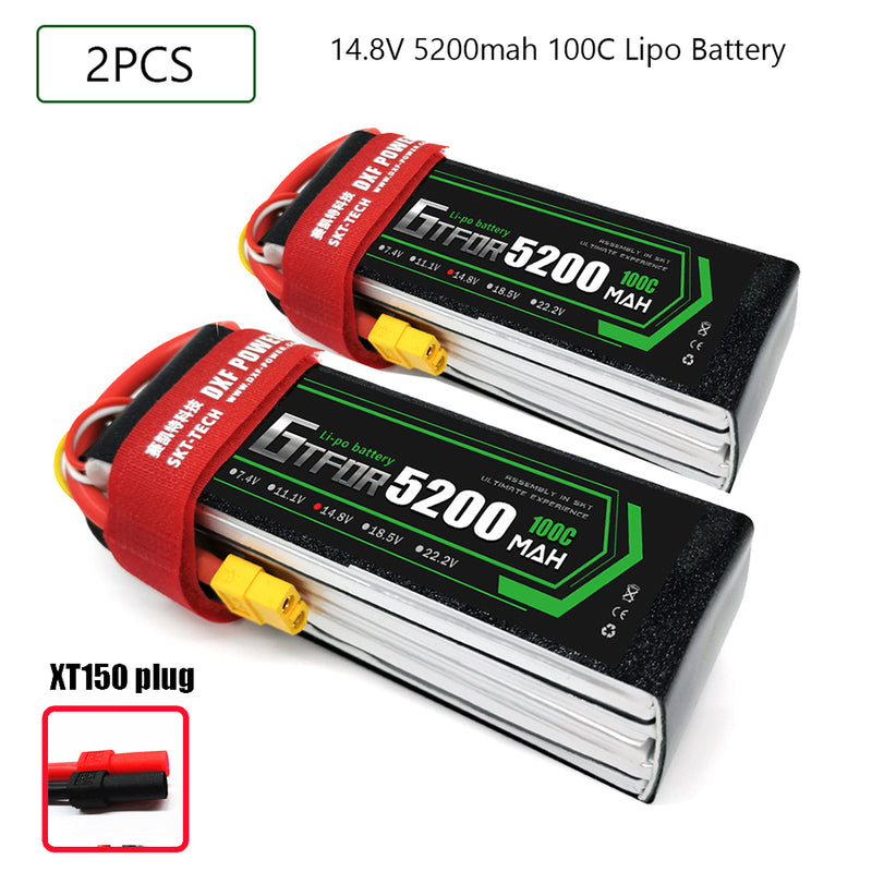 (CN)GTFDR 4S Lipo Battery 14.8V 100C 5200mAh Soft Case Battery with EC5 XT90 Connector for Car Truck Tank RC Buggy Truggy Racing Hobby