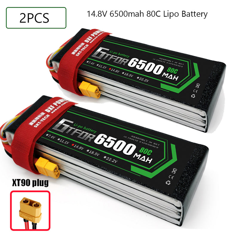 (CN)GTFDR  4S Lipo Battery 14.8V 80C 6500mAh Soft Case Battery with EC5 XT90 Connector for Car Truck Tank RC Buggy Truggy Racing Hobby