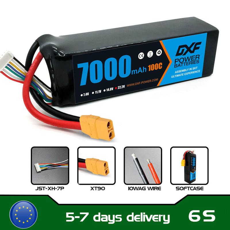 (FR)DXF 6S Lipo Battery 22.2V 100C 7000mAh Soft Case Battery with XT90 Connector for Car Truck Tank RC Buggy Truggy Racing Hobby