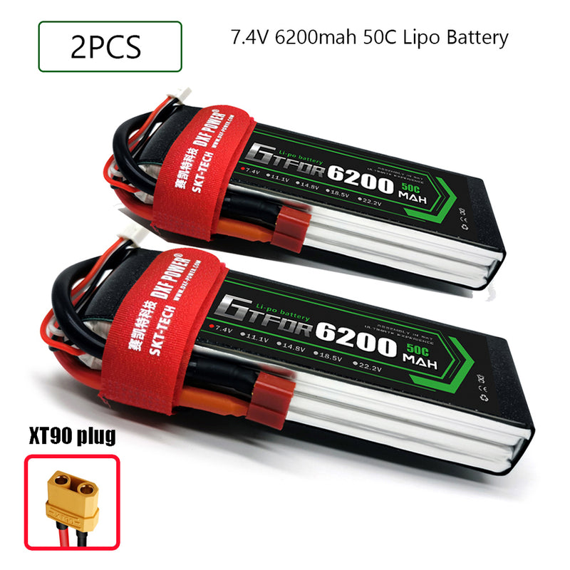 (CN)GTFDR 2S Lipo Battery 7.4V 50C 6200mAh Soft Case Battery with EC5 XT90 Connector for Car Truck Tank RC Buggy Truggy Racing Hobby