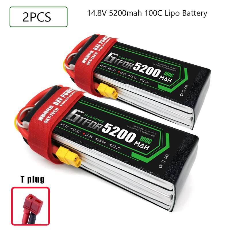 (CN)GTFDR 4S Lipo Battery 14.8V 100C 5200mAh Soft Case Battery with EC5 XT90 Connector for Car Truck Tank RC Buggy Truggy Racing Hobby