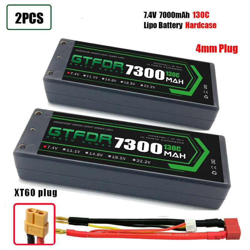 (CN)GTFDR 2S Lipo Battery 7300mAh 7.4V 130C 4mm Hardcase EC5 Plug for RC Buggy Truggy 1/10 Scale Racing Helicopters RC Car Boats