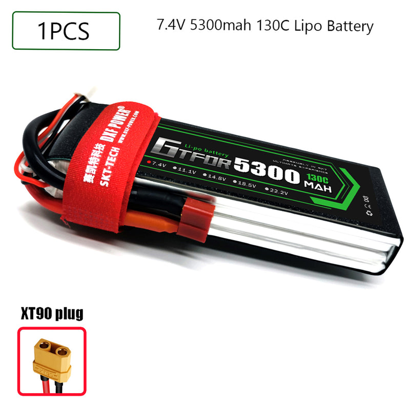 (CN)GTFDR 2S Lipo Battery 7.4V 130C 5300mAh Soft Case Battery with EC5 XT90 Connector for Car Truck Tank RC Buggy Truggy Racing Hobby