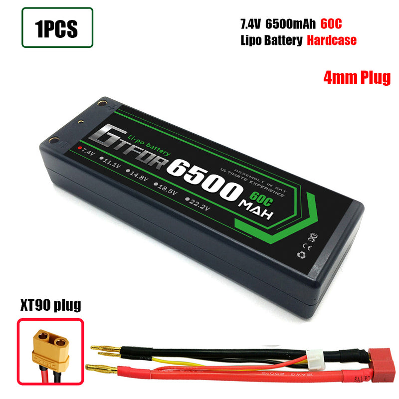 (CN)GTFDR 2S Lipo Battery 6500mAh 7.4V 60C 4mm Hardcase EC5 Plug for RC Buggy Truggy 1/10 Scale Racing Helicopters RC Car Boats