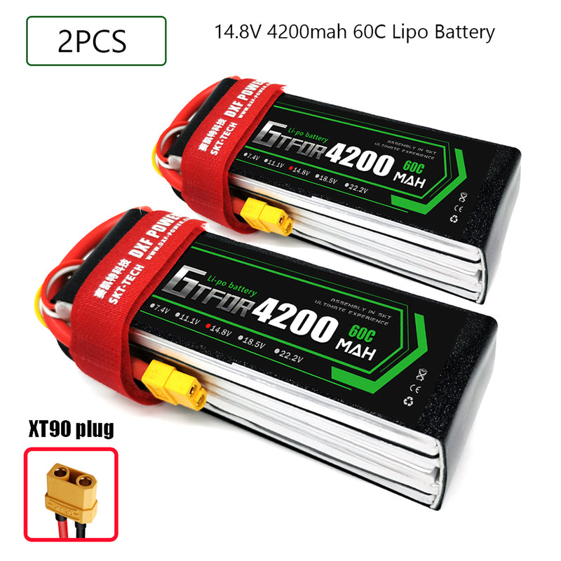 (CN)GTFDR 4S Lipo Battery 14.8V 60C 4200mAh Soft Case Battery with EC5 XT90 Connector for Car Truck Tank RC Buggy Truggy Racing Hobby