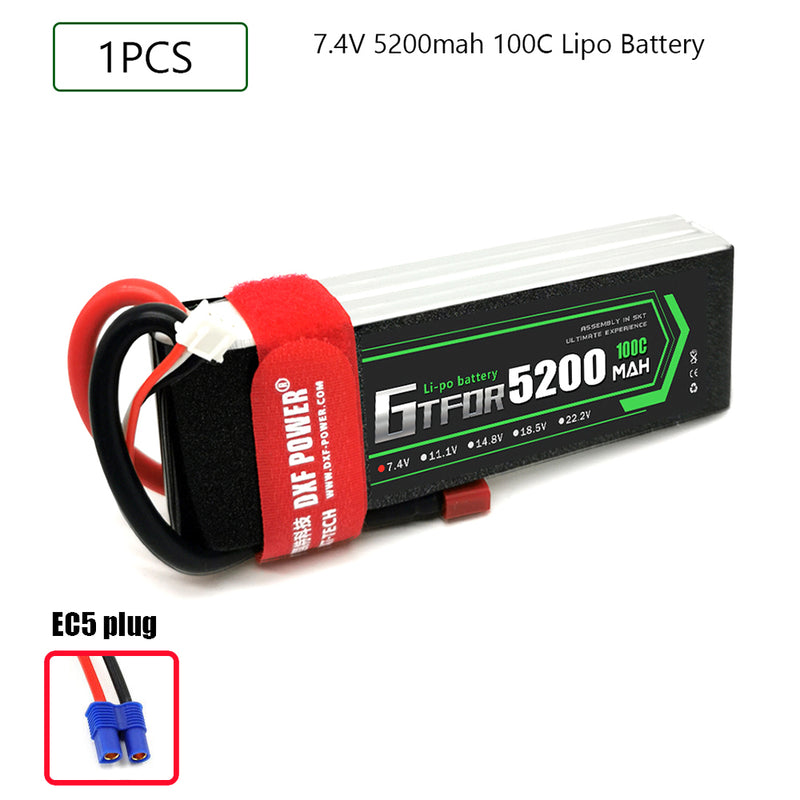 (CN)GTFDR 2S Lipo Battery 7.4V 100C 5200mAh Soft Case Battery with EC5 XT90 Connector for Car Truck Tank RC Buggy Truggy Racing Hobby