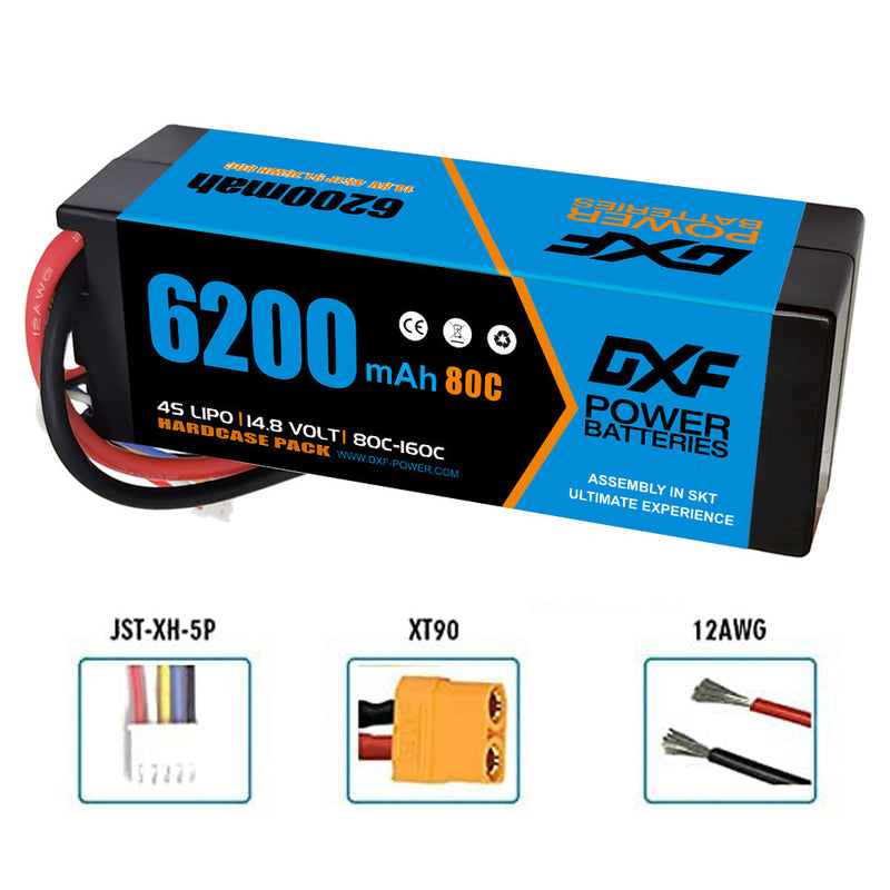 (FR)DXF Lipo Battery 4S 14.8V 6200MAH 80C  lipo Hardcase  XT90 Plug for Rc 1/8 1/10 Buggy Truck Car Off-Road Drone