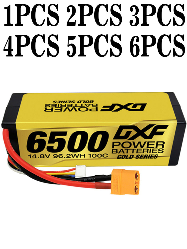 (IT)DXF Lipo Battery 4S 14.8V 6500MAH 100C GoldSeries Graphene lipo Hardcase with EC5 and XT90 Plug for Rc 1/8 1/10 Buggy Truck Car Off-Road Drone