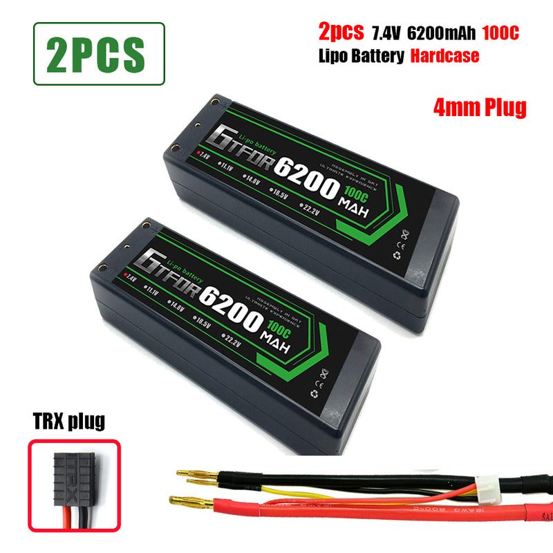 (CN)GTFDR 2S Lipo Battery 6200mAh 7.4V 100C 4mm Hardcase EC5 Plug for RC Buggy Truggy 1/10 Scale Racing Helicopters RC Car Boats