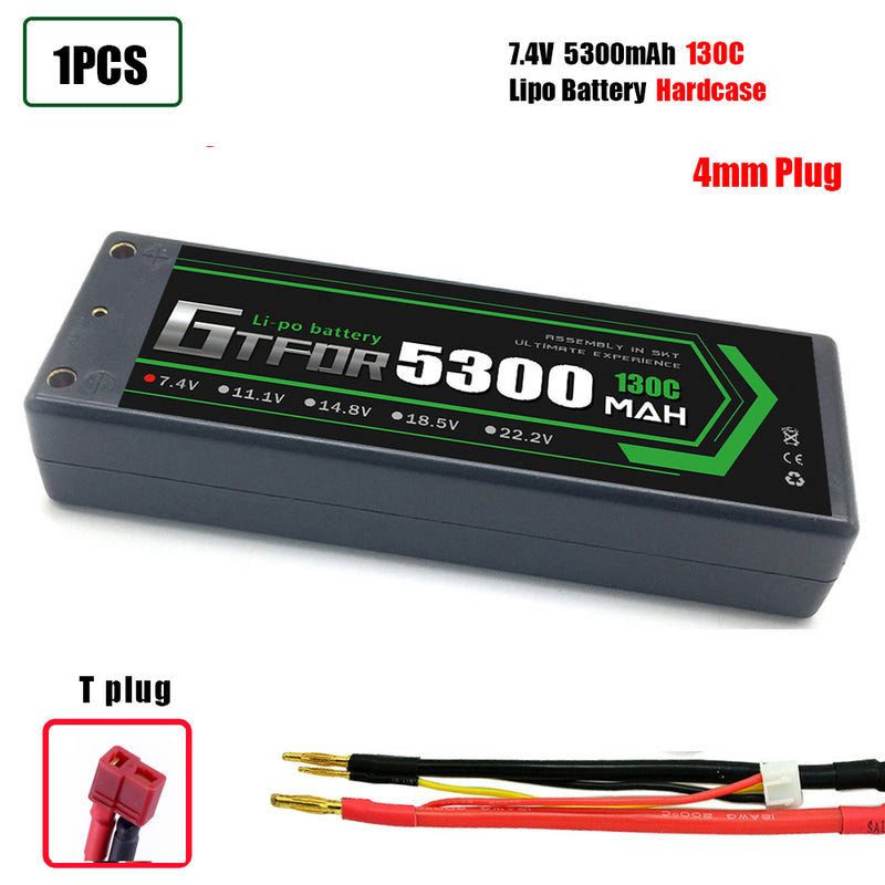 (CN)GTFDR 2S 5300 mAh 7.4V 130C 4MM Batteria Lipo ad Alta Capacità Hardcase con XT90 Spina per 1:8 Scala RC Auto, Multi-Rotore RC Aeroplano, RC Elicottero, RC Barca