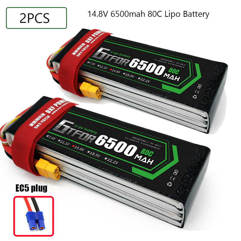 (CN)GTFDR  4S Lipo Battery 14.8V 80C 6500mAh Soft Case Battery with EC5 XT90 Connector for Car Truck Tank RC Buggy Truggy Racing Hobby