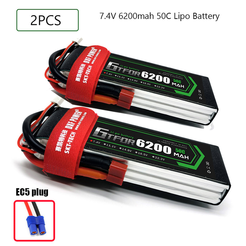 (CN)GTFDR 2S Lipo Battery 7.4V 50C 6200mAh Soft Case Battery with EC5 XT90 Connector for Car Truck Tank RC Buggy Truggy Racing Hobby