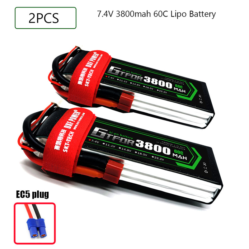 (CN)GTFDR 2S Lipo Battery 7.4V 60C 3800mAh Soft Case Battery with EC5 XT90 Connector for Car Truck Tank RC Buggy Truggy Racing Hobby