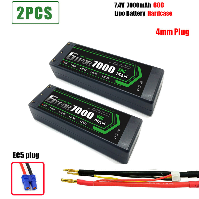 (CN)GTFDR 2S Lipo Battery 7000mAh 7.4V 60C 4mm Hardcase EC5 Plug for RC Buggy Truggy 1/10 Scale Racing Helicopters RC Car Boats