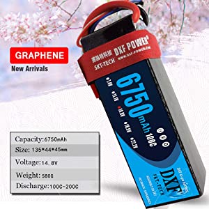 (CA)DXF Lipo Battery 4S 14.8V 6750mAh 100C/200C SoftCase Graphene Lipo Battery for RC HPI HSP 1/8 1/10 Buggy RC Car Truck