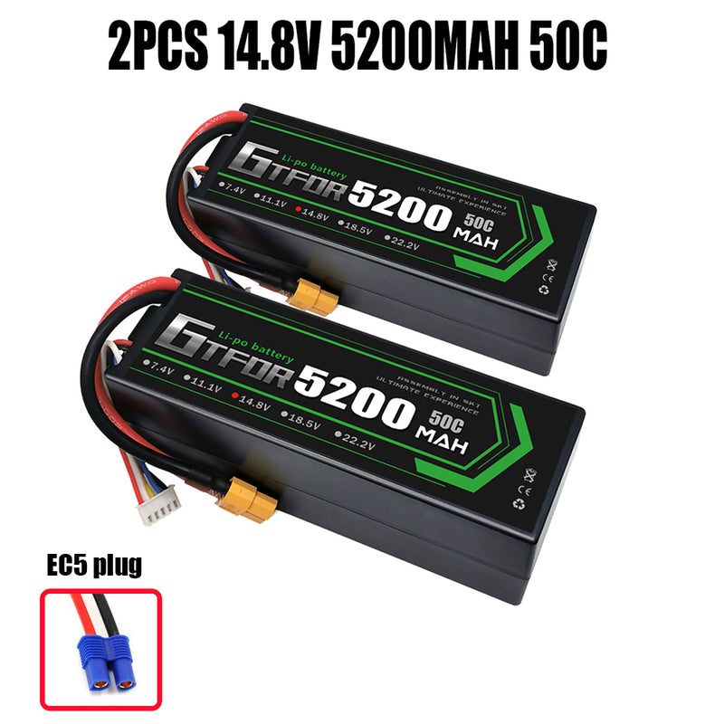 (CN)GTFDR 4S Lipo Battery 5200mAh 14.8V 50C Hardcase EC5 Plug for RC Buggy Truggy 1/10 Scale Racing Helicopters RC Car Boats