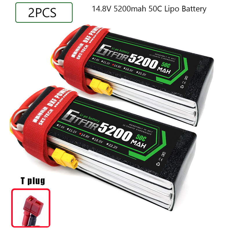 (CN)GTFDR 4S Lipo Battery 14.8V 50C 5200mAh Soft Case Battery with EC5 XT90 Connector for Car Truck Tank RC Buggy Truggy Racing Hobby