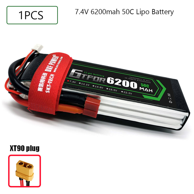 (CN)GTFDR 2S Lipo Battery 7.4V 50C 6200mAh Soft Case Battery with EC5 XT90 Connector for Car Truck Tank RC Buggy Truggy Racing Hobby