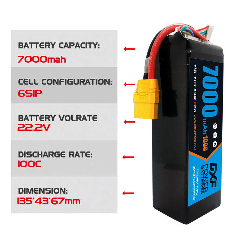 (FR)DXF 6S Lipo Akku 22,2V 100C 7000mAh Soft Case Akku mit XT90 Anschluss für Auto LKW Tank RC Buggy Truggy Racing Hobby 