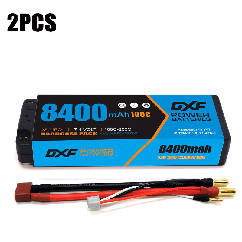 (FR)DXF Lipo Battery 2S 7.4V 8400mAh 100C/200C Hardcase Battery Graphene 5MM Battery for Rc Truck Drone 1/10 1/8 Scale Traxxas Slash 4x4 RC Car Buggy truggy