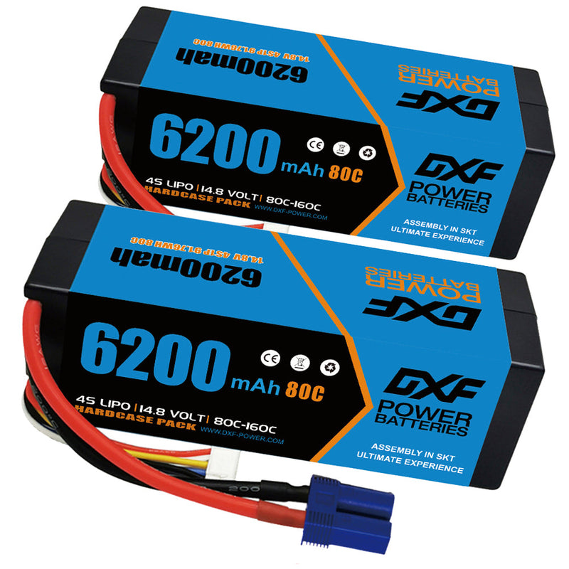 (USA)DXF Lipo Battery 4S 14.8V 6200mAh 80C/160C HardCase Lipo Battery for RC HPI HSP 1/8 1/10 Buggy RC Car Truck