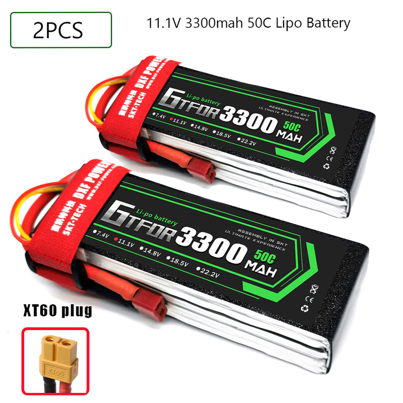 (CN)GTFDR 3S Lipo Battery 11.1V 50C 3300mAh Soft Case Battery with EC5 XT90 Connector for Car Truck Tank RC Buggy Truggy Racing Hobby