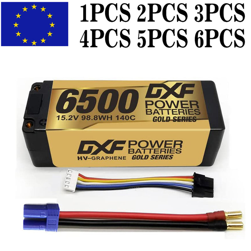 (GE)DXF Lipo Akku 4S 15,2V 6500MAH 140C GoldSeries LCG 5MM Graphene Lipo Hardcase mit EC5 und XT90 Stecker für Rc 1/8 1/10 Buggy Truck Car Off-Road Drohne 