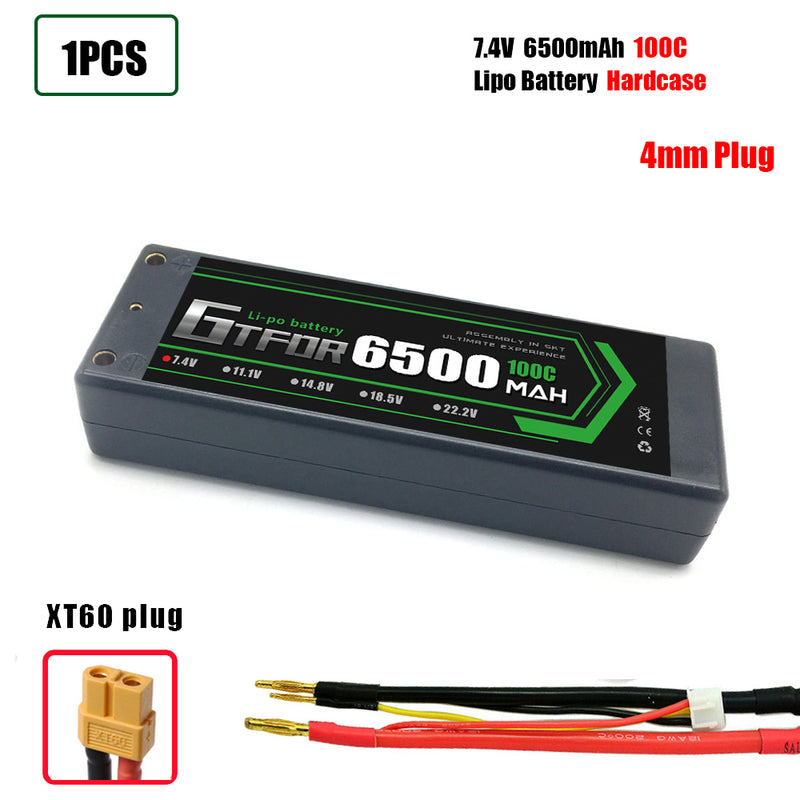 (CN)GTFDR 2S Lipo Battery 6500mAh 7.4V 100C 4mm Hardcase EC5 Plug for RC Buggy Truggy 1/10 Scale Racing Helicopters RC Car Boats