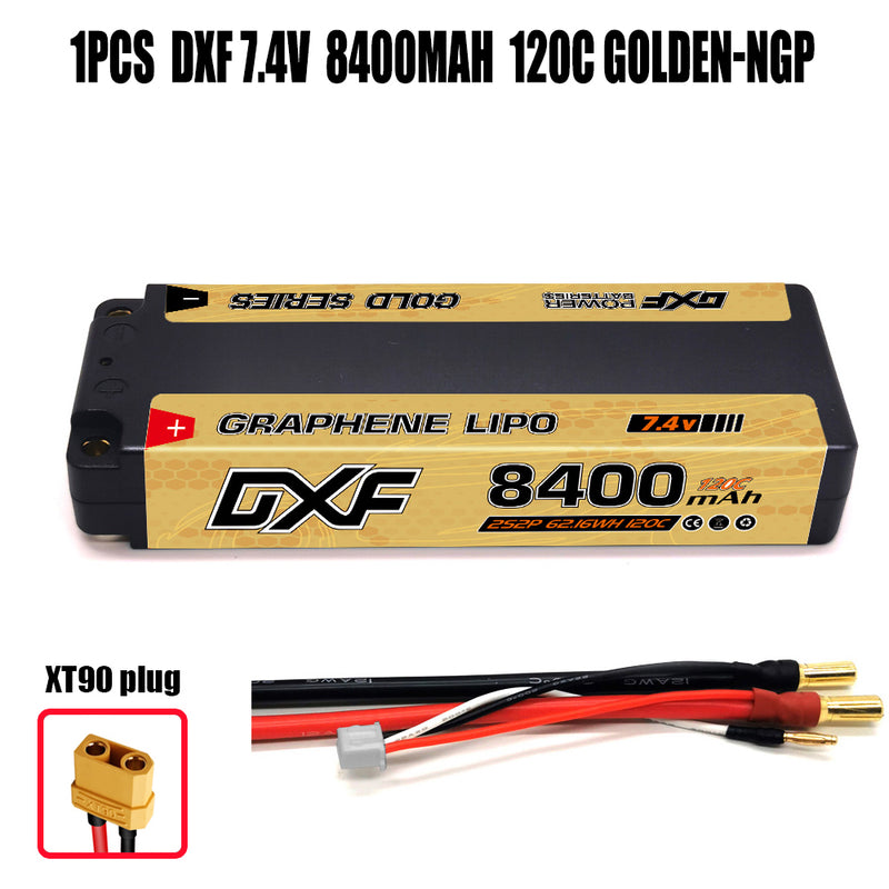 (CN)DXF 5mm 2S 8400mAh 7.4V 120C GOLDEN-NGP Batteria Lipo ad Alta Capacità Hardcase con XT90 Spina per 1:8 Scala RC Auto, Multi-Rotore RC Aeroplano, RC Elicottero, RC Barca