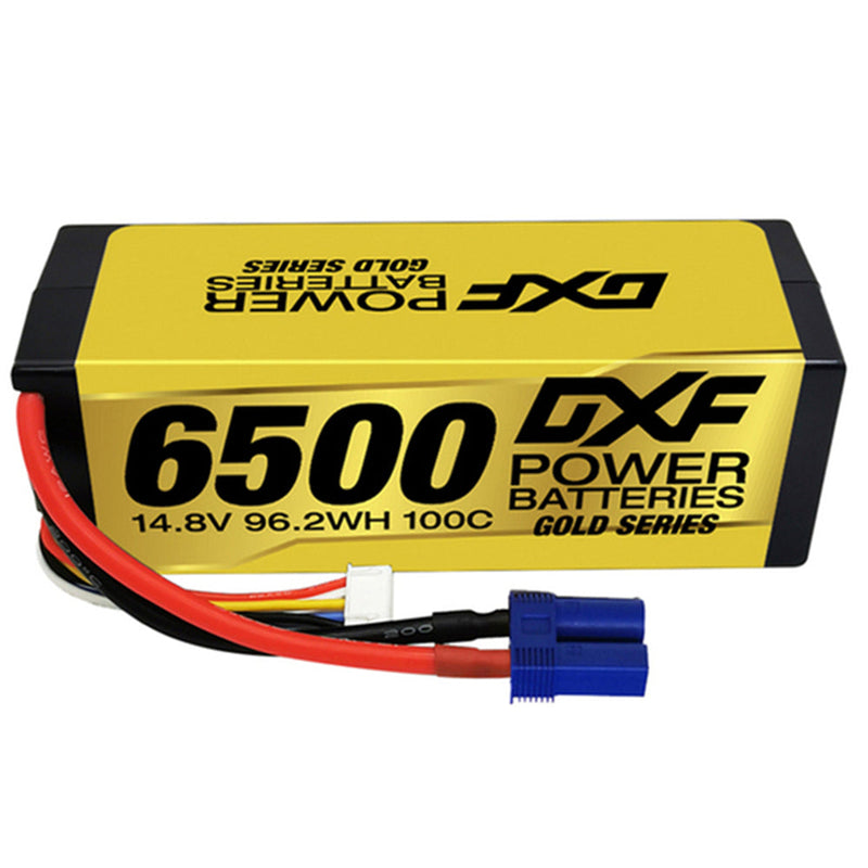 (USA)DXF Lipo Battery 4S 14.8V 6500MAH 100C GoldSeries Graphene lipo Hardcase with EC5 and XT90 Plug for Rc 1/8 1/10 Buggy Truck Car Off-Road Drone