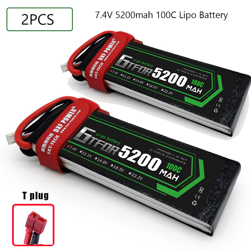 (CN)GTFDR 2S Lipo Battery 7.4V 100C 5200mAh Soft Case Battery with EC5 XT90 Connector for Car Truck Tank RC Buggy Truggy Racing Hobby