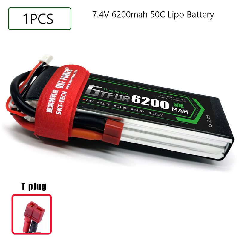 (CN)GTFDR 2S Lipo Battery 7.4V 50C 6200mAh Soft Case Battery with EC5 XT90 Connector for Car Truck Tank RC Buggy Truggy Racing Hobby