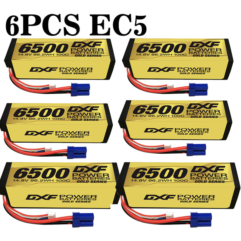 (IT)DXF Lipo Battery 4S 14.8V 6500MAH 100C GoldSeries Graphene lipo Hardcase with EC5 and XT90 Plug for Rc 1/8 1/10 Buggy Truck Car Off-Road Drone