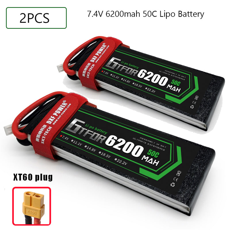 (CN)GTFDR 2S Lipo Battery 7.4V 50C 6200mAh Soft Case Battery with EC5 XT90 Connector for Car Truck Tank RC Buggy Truggy Racing Hobby