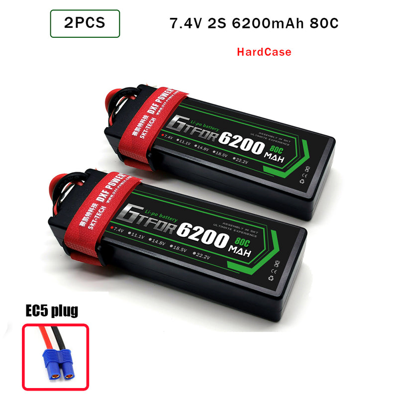 (CN)GTFDR 2S Lipo Battery 6200mAh 7.4V 80C Hardcase EC5 Plug for RC Buggy Truggy 1/10 Scale Racing Helicopters RC Car Boats