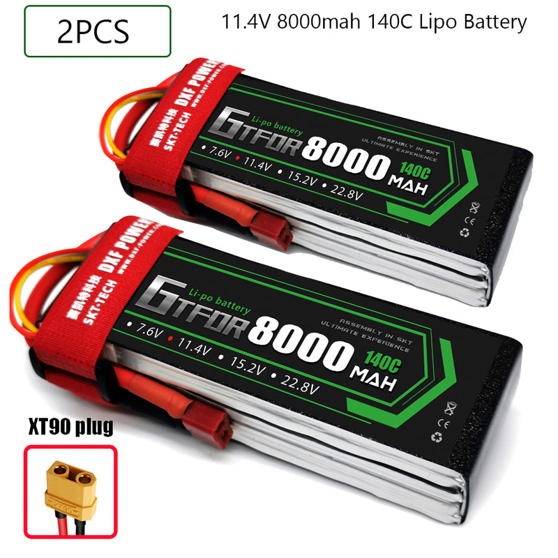 (CN)GTFDR 3S Lipo Battery 11.4V 140C 8000mAh Soft Case Battery with EC5 XT90 Connector for Car Truck Tank RC Buggy Truggy Racing Hobby