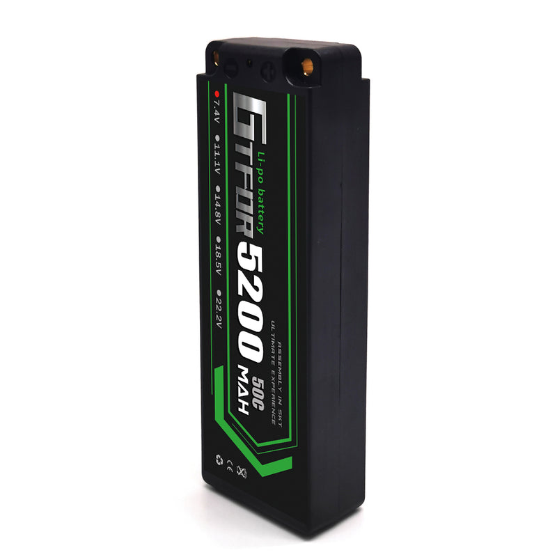 (CN) GTFDR 2S 7.4V Lipo Battery 50C 5200mAh with 5mm Bullet for RC 1/10 1/8 Vehicles Car Truck Tank Truggy Competition Racing Hobby