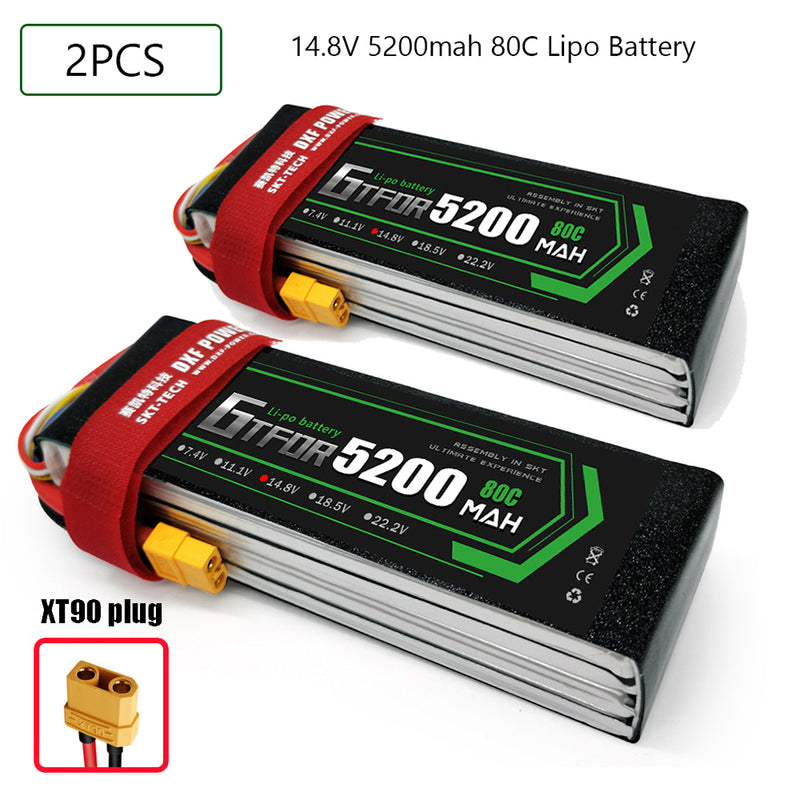 (CN)GTFDR 4S Lipo Battery 14.8V 80C 5200mAh Soft Case Battery with EC5 XT90 Connector for Car Truck Tank RC Buggy Truggy Racing Hobby