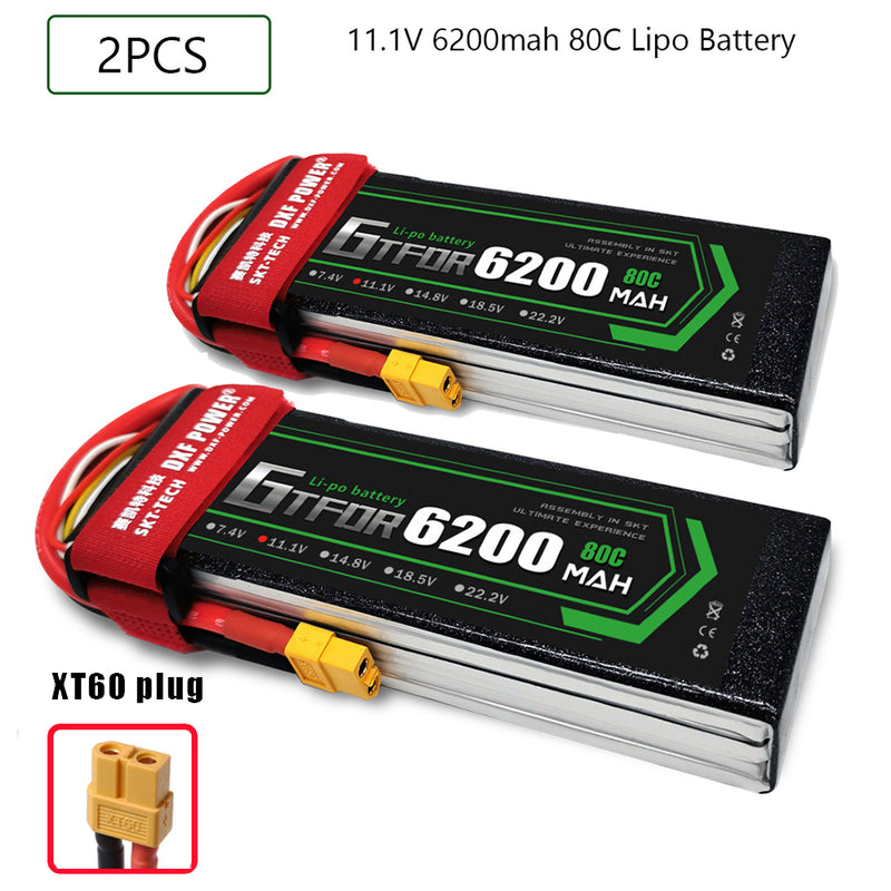 (CN)GTFDR 3S Lipo Battery 11.1V 80C 6200mAh Soft Case Battery with EC5 XT90 Connector for Car Truck Tank RC Buggy Truggy Racing Hobby