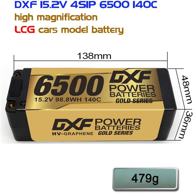 (GE)DXF Lipo Battery 4S 15.2V 6500MAH 140C GoldSeries  LCG 5MM Graphene lipo Hardcase with EC5 and XT90 Plug for Rc 1/8 1/10 Buggy Truck Car Off-Road Drone