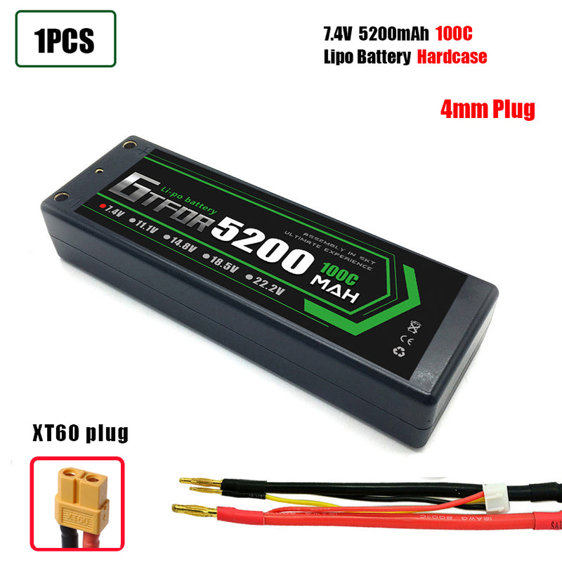 (CN)GTFDR 2S 5200 mAh 7.4V 100C 4MM Batteria Lipo ad Alta Capacità Hardcase con XT90 Spina per 1:8 Scala RC Auto, Multi-Rotore RC Aeroplano, RC Elicottero, RC Barca