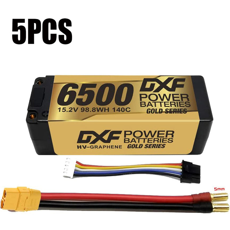 (GE)DXF Lipo Battery 4S 15.2V 6500MAH 140C GoldSeries  LCG 5MM Graphene lipo Hardcase with EC5 and XT90 Plug for Rc 1/8 1/10 Buggy Truck Car Off-Road Drone