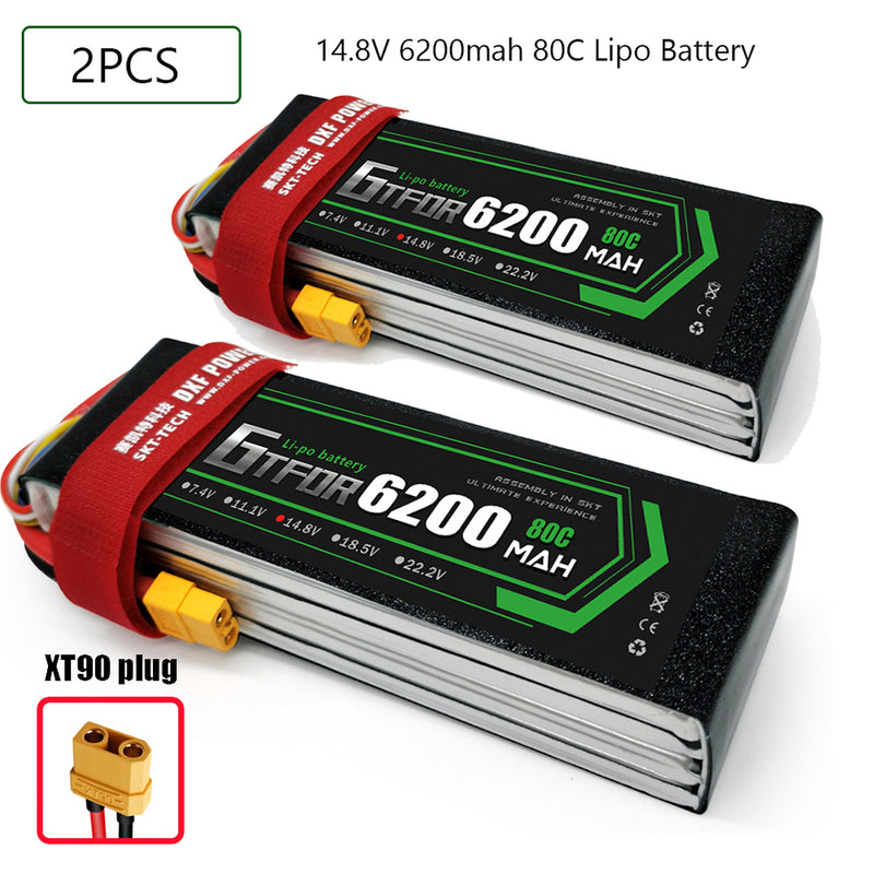 (CN)GTFDR 4S Lipo Battery 14.8V 80C 6200mAh Soft Case Battery with EC5 XT90 Connector for Car Truck Tank RC Buggy Truggy Racing Hobby