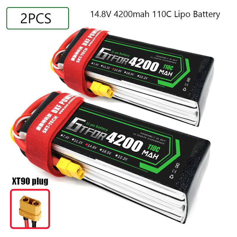 (CN)GTFDR 4S Lipo Battery 14.8V 110C 4200mAh Soft Case Battery with EC5 XT90 Connector for Car Truck Tank RC Buggy Truggy Racing Hobby