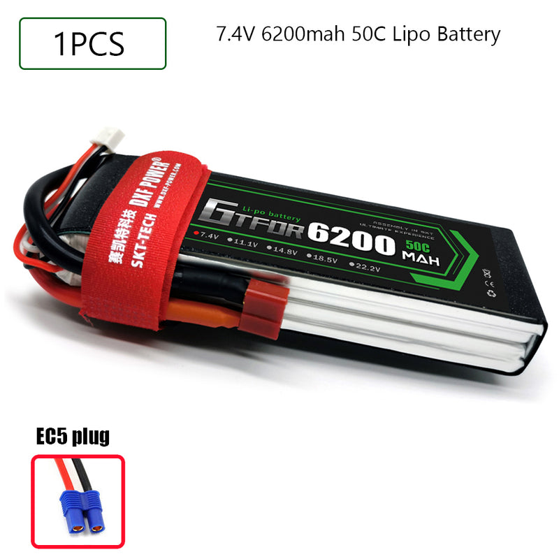 (CN)GTFDR 2S Lipo Battery 7.4V 50C 6200mAh Soft Case Battery with EC5 XT90 Connector for Car Truck Tank RC Buggy Truggy Racing Hobby