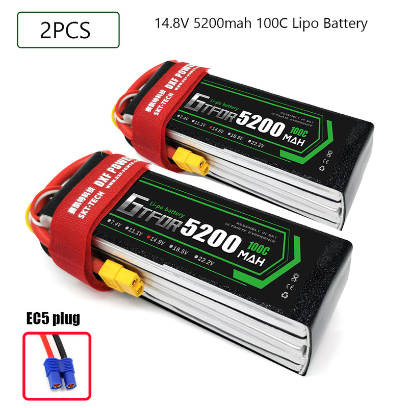 (CN)GTFDR 4S Lipo Battery 14.8V 100C 5200mAh Soft Case Battery with EC5 XT90 Connector for Car Truck Tank RC Buggy Truggy Racing Hobby